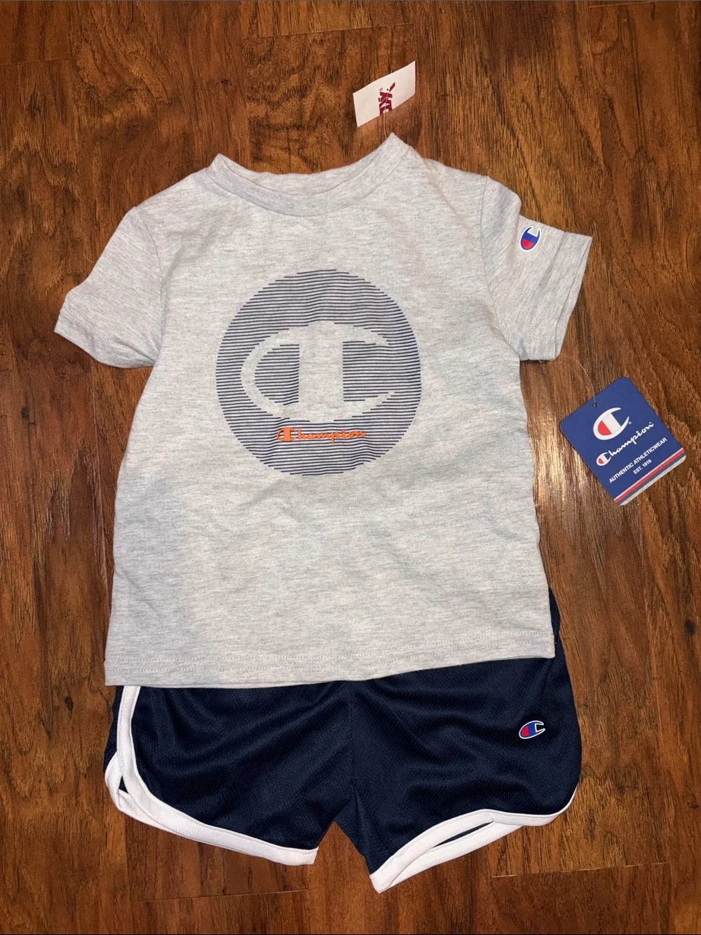 New Champion Gray Tee & Navy Athletic Shorts Set 2T